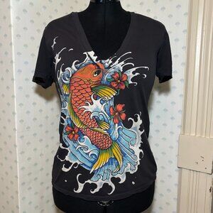 The Beautiful ones Urban Outfitters Koi fish deep V T-Shirt Y2K Size S